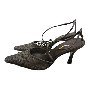 Women's Nina Slingback Heels Black Glitter Lace Size 8.5M